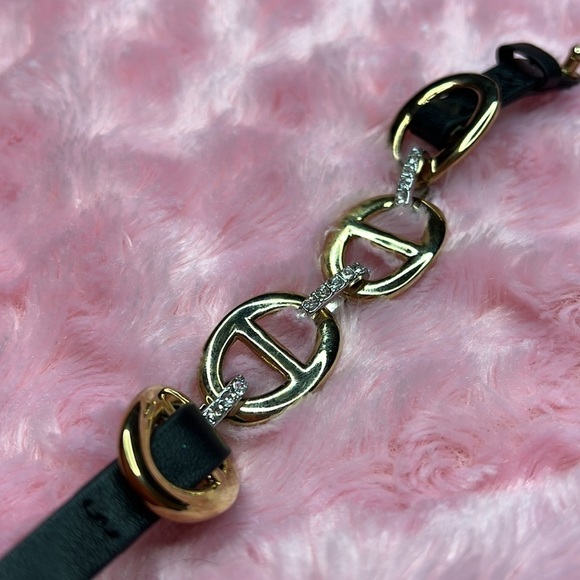 Ann Taylor Gold Rhinestones & Leather Wrap Bracelet - Picture 4 of 6